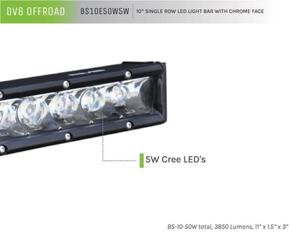 DV8 Offroad 10 in. Single Row LED Light Bar; Chrome Face by DV8 Offroad