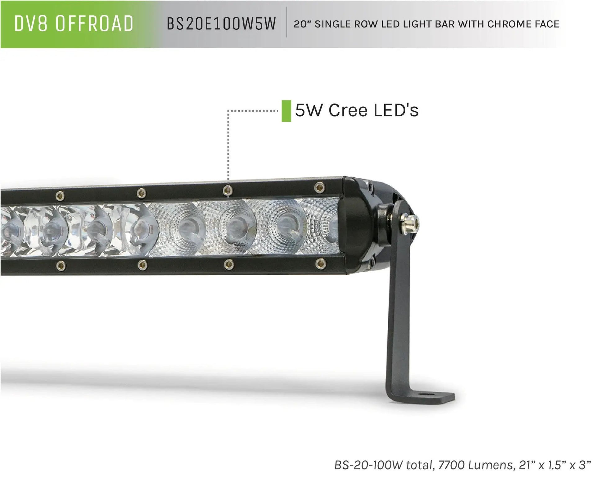 DV8 Offroad 20 in. Single Row LED Light Bar; Chrome Face by DV8 Offroad
