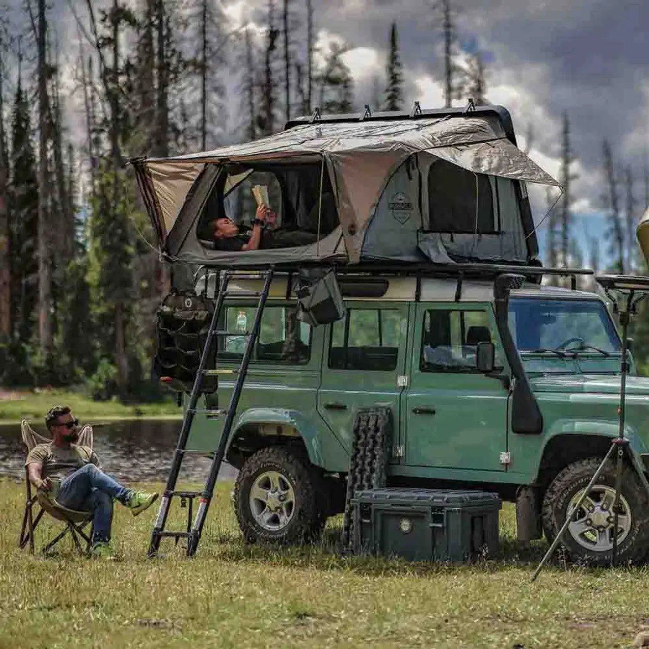OVS HD Bushveld 2 - Cantilever Hard Shell Roof Top Tent, 2 Person, Grey Body & Green Rainfly by OVS