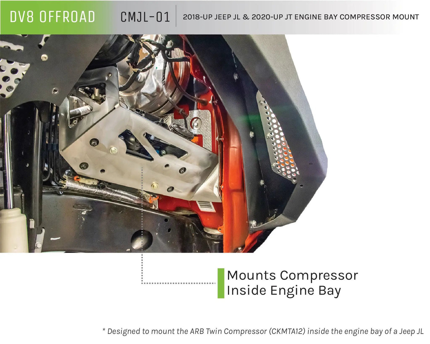 DV8 Offroad Jeep JL/Gladiator Engine Bay Compressor Mount by DV8 Offroad