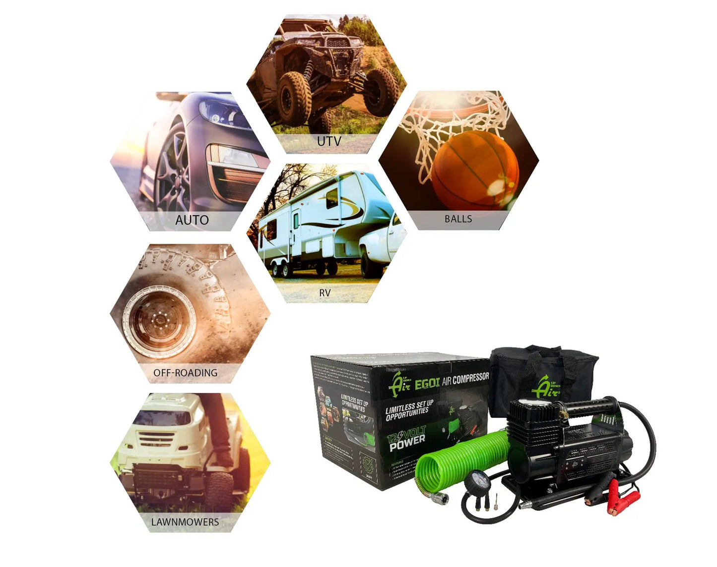 UDA EGOI Portable Air Twin Compressor System 5.6 CFM With Storage Bag, Hose & Attachments - Single Motor by UDA