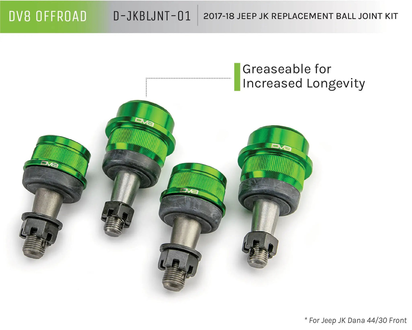 DV8 Offroad 07-18 Jeep JK W/ D30 OR D44 Replacement Ball Joint Kit by DV8 Offroad