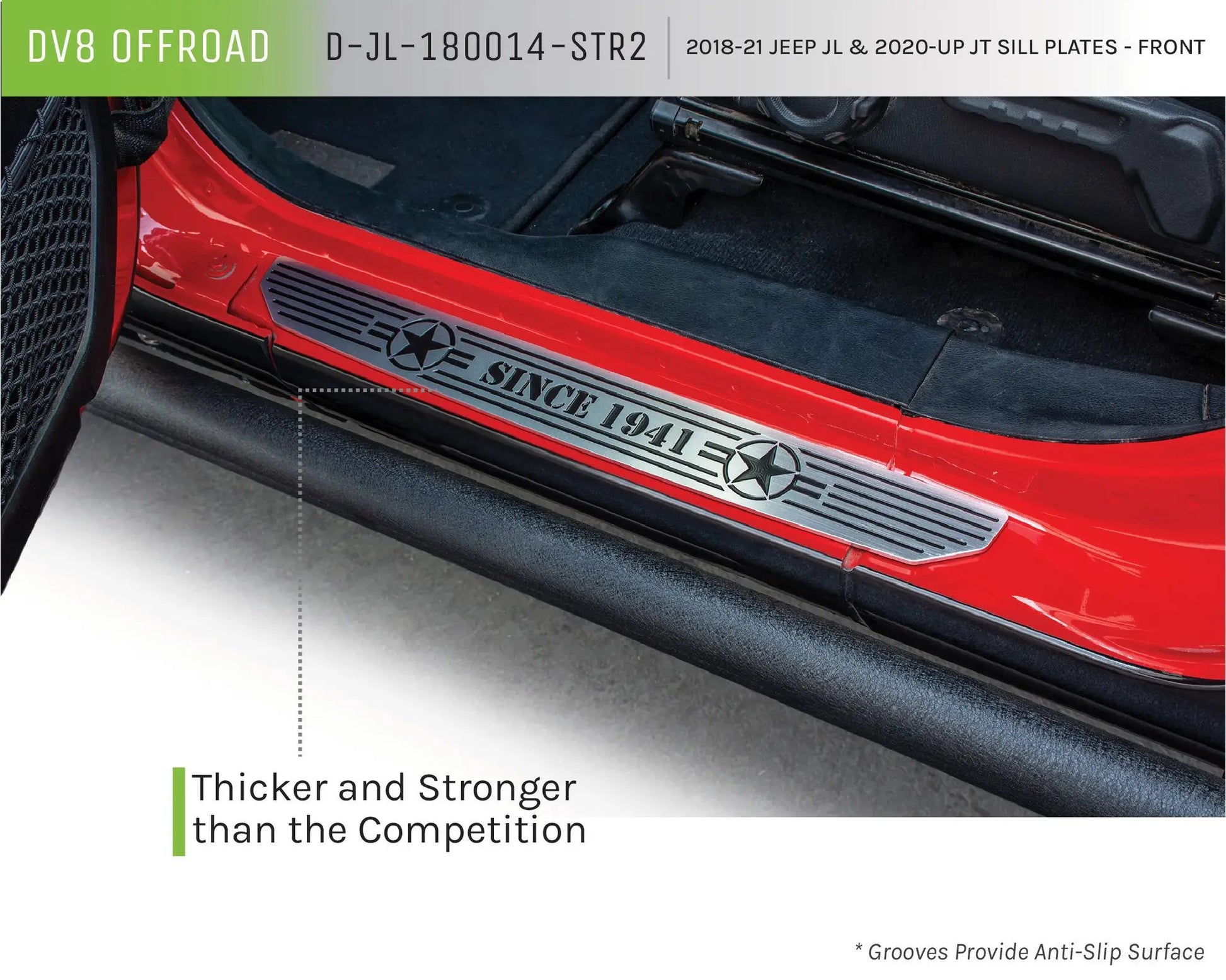 DV8 Offroad Jeep JL/Gladiator Front Sill Plates with in.Since 1942 in. Logo by DV8 Offroad