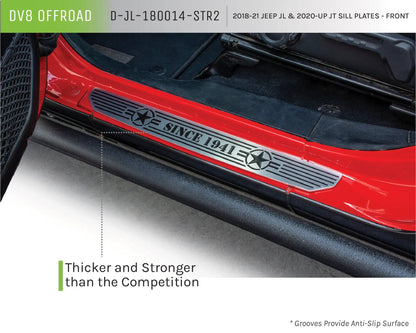 DV8 Offroad Jeep JL/Gladiator Front Sill Plates with in.Since 1942 in. Logo by DV8 Offroad