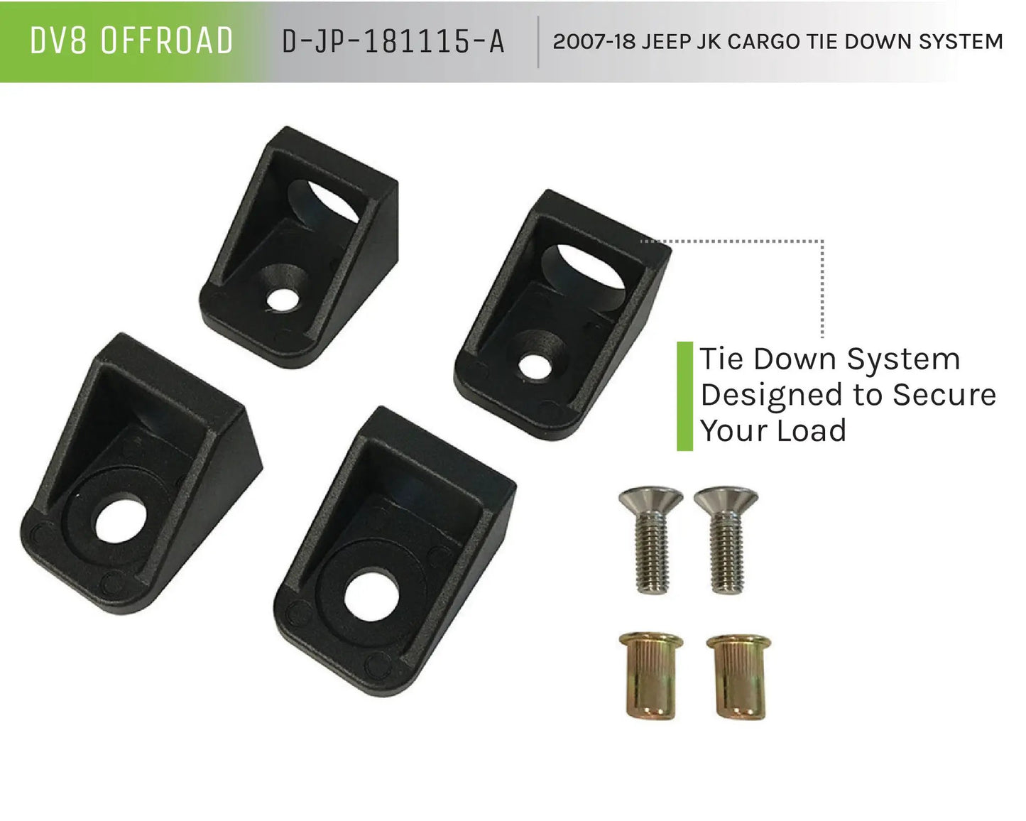 DV8 Offroad 07-18 Jeep JK Cargo Tie Down System; 4-Pieces by DV8 Offroad