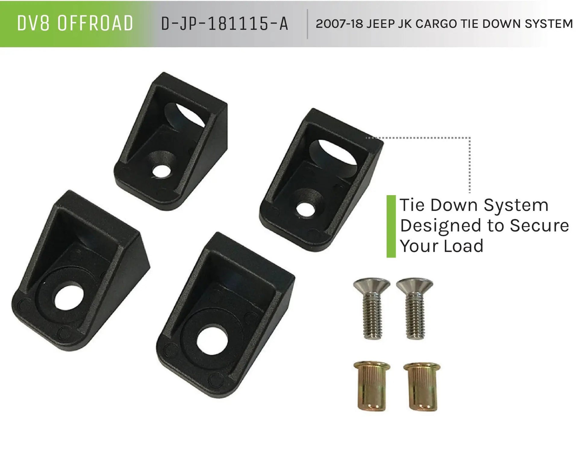 DV8 Offroad 07-18 Jeep JK Cargo Tie Down System; 4-Pieces by DV8 Offroad