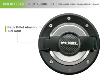 DV8 Offroad 07-18 Jeep JK Fuel Door Assembly; Blk/Slvr by DV8 Offroad