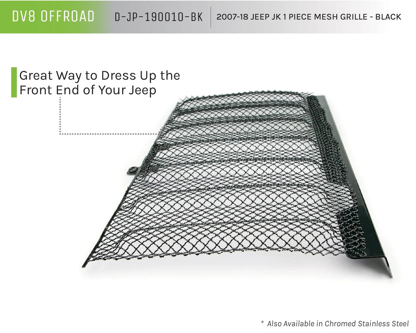 DV8 Offroad 07-18 Jeep JK Mesh Grill; 1 Piece; Black by DV8 Offroad