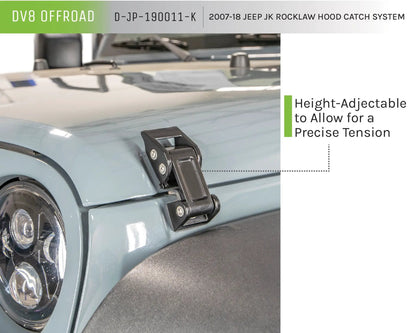 DV8 Offroad 07-18 Jeep JK Rocklaw Hood Catch System; Pair by DV8 Offroad