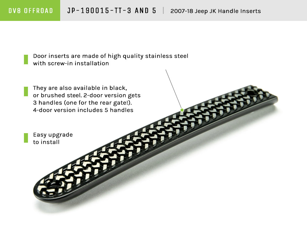 DV8 Offroad 07-18 Jeep JK 2-Door Tire Tread Door Handle Inserts; 3-Pieces by DV8 Offroad