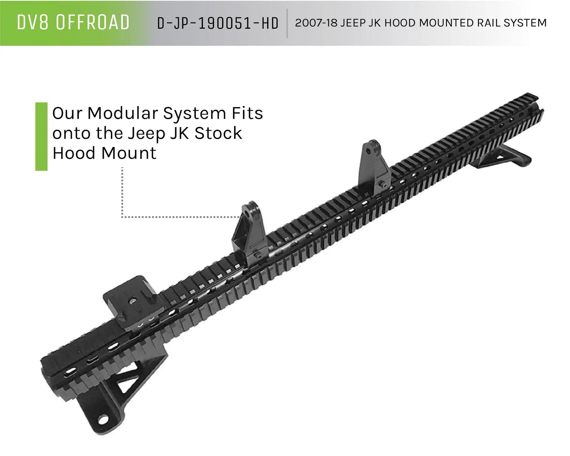 DV8 Offroad 07-18 Jeep JK Picatinny Hood Mounted Rail System by DV8 Offroad