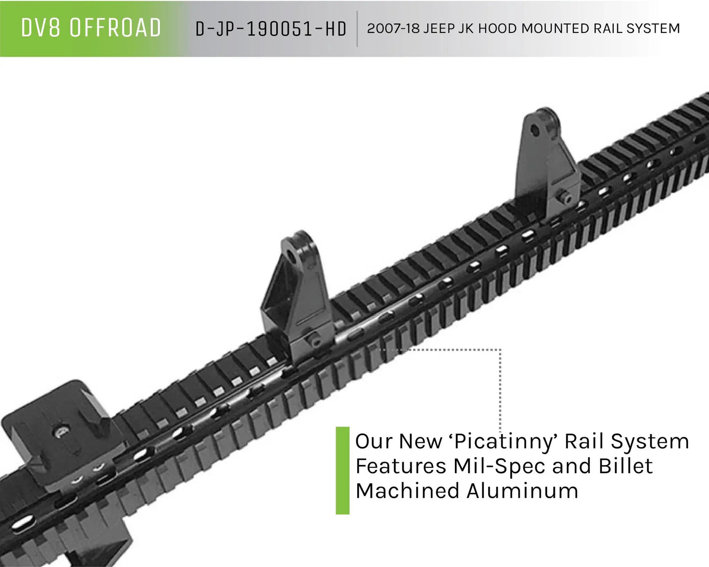 DV8 Offroad 07-18 Jeep JK Picatinny Hood Mounted Rail System by DV8 Offroad
