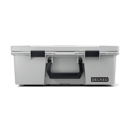 DECKED Halfrack 32 Case - Includes one (1) weatherproof 32-liter latching case and two (2) Case Dividers - In Cool Gray with black latches by DECKED