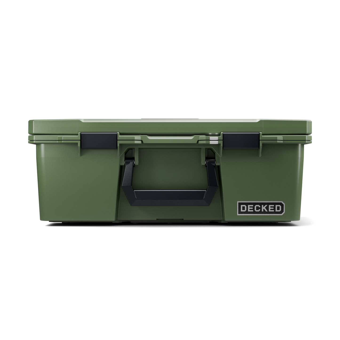 DECKED Halfrack 32 Case - Includes one (1) weatherproof 32-liter latching case and two (2) Case Dividers - In Ranger Green with black latches