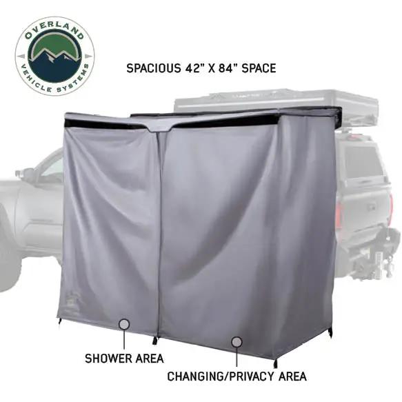 OVS HD Nomadic Shower - Quick Deploying Double Shower, 42" x 84", Grey Body, Green Trim W/Black Travel Bag by OVS