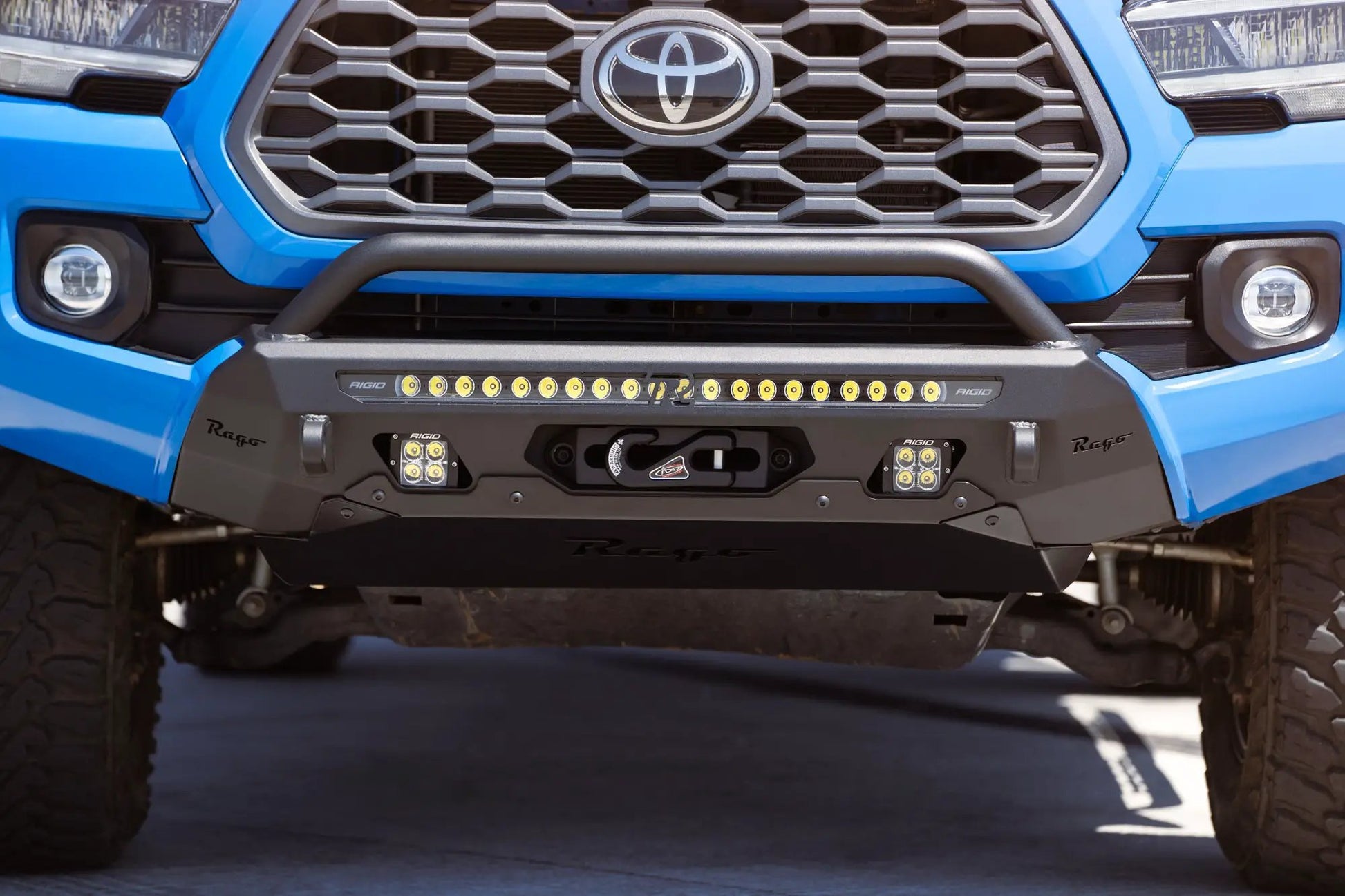 Rago Fabrication 2016-2023 Toyota Tacoma Center Mount Winch Front Bumper w/ Top Hoop by Rago Fabrication