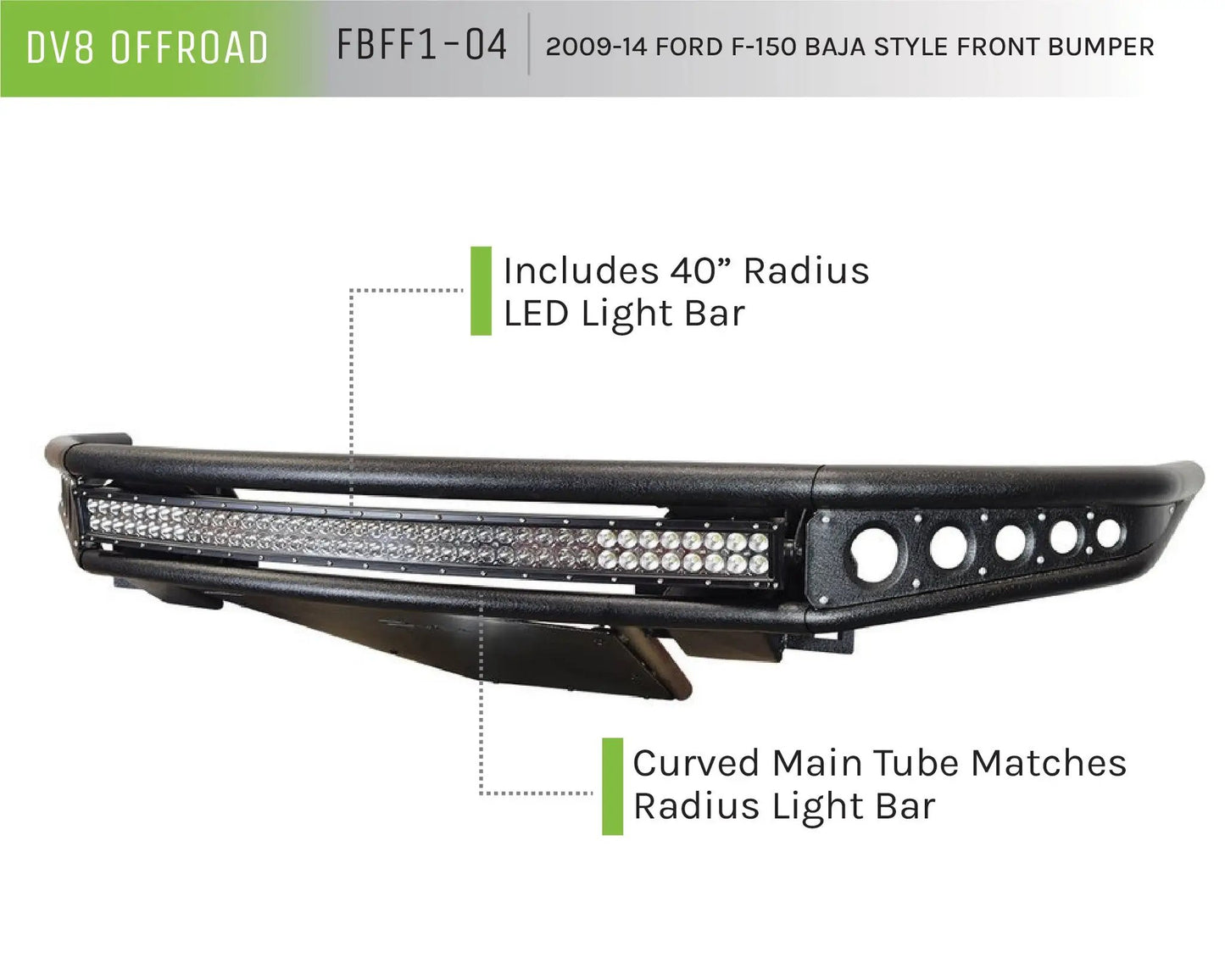 DV8 Offroad 09-14 Ford F-150 Truck Front Full Size Bumper; Baja Style by DV8 Offroad