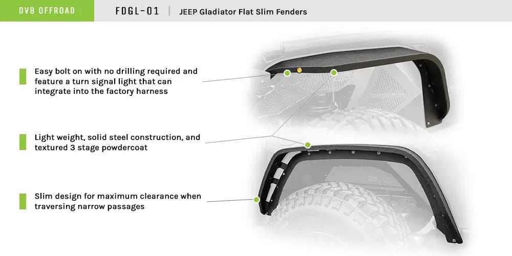 DV8 Offroad Jeep JT Fender Flares; Slim; Front & Rear by DV8 Offroad