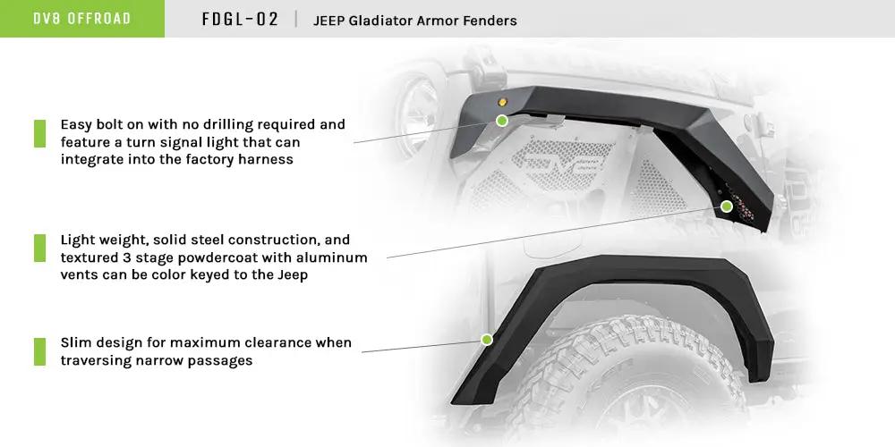 DV8 Offroad Jeep JT Fender Flares; Armor; Front & Rear by DV8 Offroad