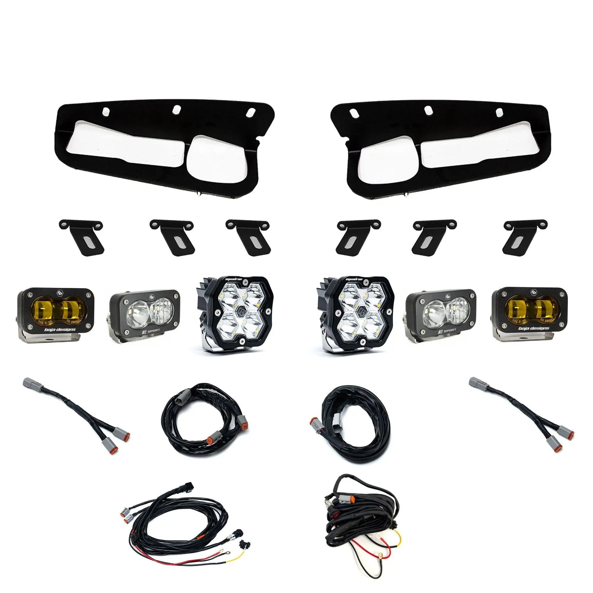 Baja Designs Ford, Bronco (21-26) S2 SAE Amber, S2 Sport D/C Clear, Squadron 2.0 Sport Clear Spot, Steel Bumper by Baja Designs