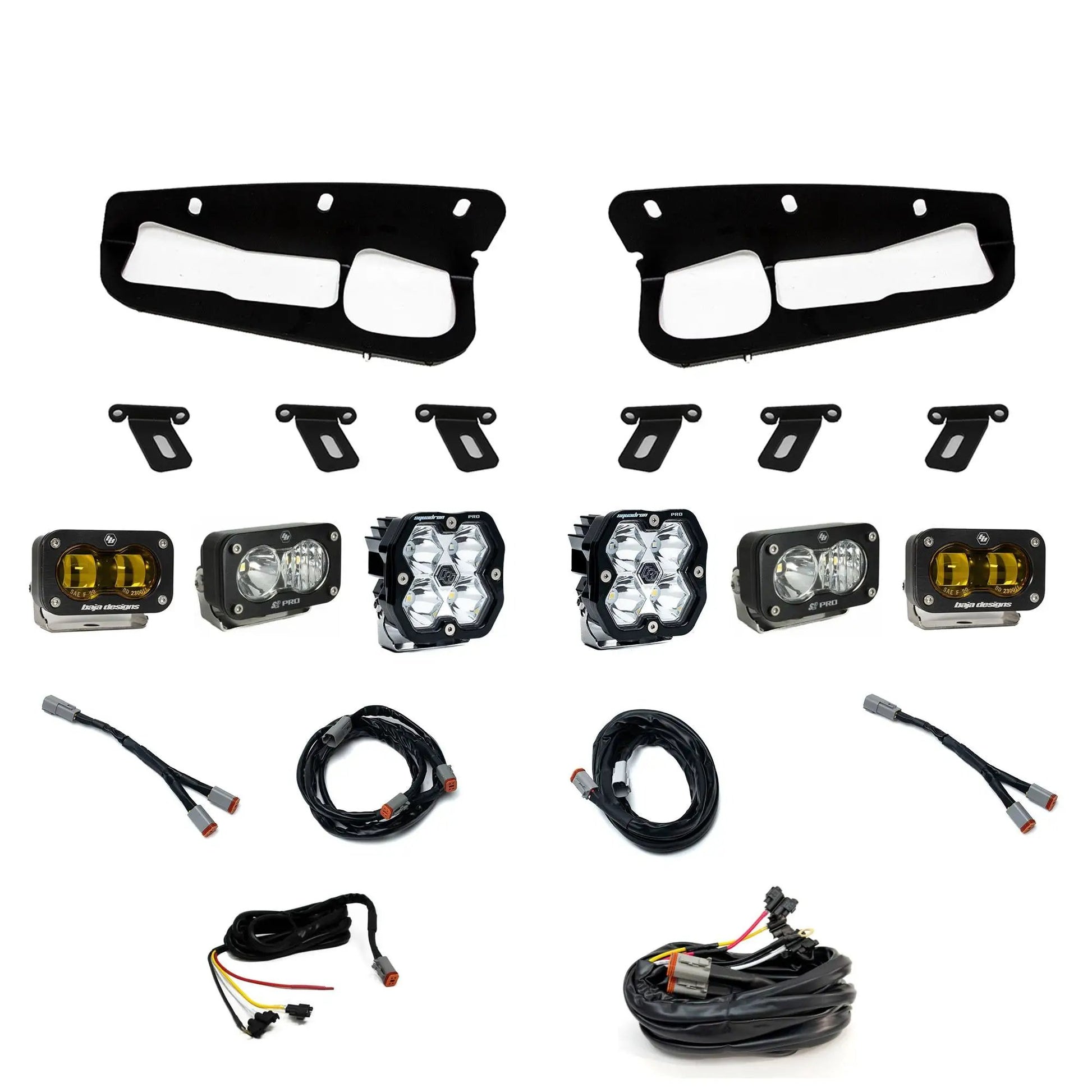 Baja Designs Ford, Bronco (21-26) S2 SAE Amber, S2 Pro D/C Clear, Squadron 2.0 Pro Spot Clear, FPK Steel Bumper w/ upfitter by Baja Designs