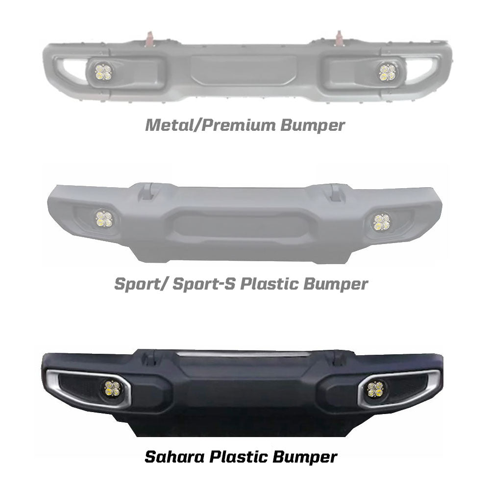Baja Designs Squadron-R SAE Fog Pocket Kit - '20-26 Gladiator / '18-26 Wrangler JL; w/ OE Sahara Bumper (SAE Fog; Clear)
