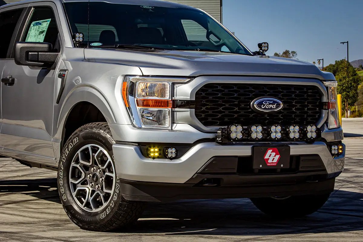 Baja Designs Squadron SAE/Pro Fog Pocket Kit - '21-23 F-150 w/o DRL (SAE Fog; Baja Amber; Upfitter Wiring) by Baja Designs