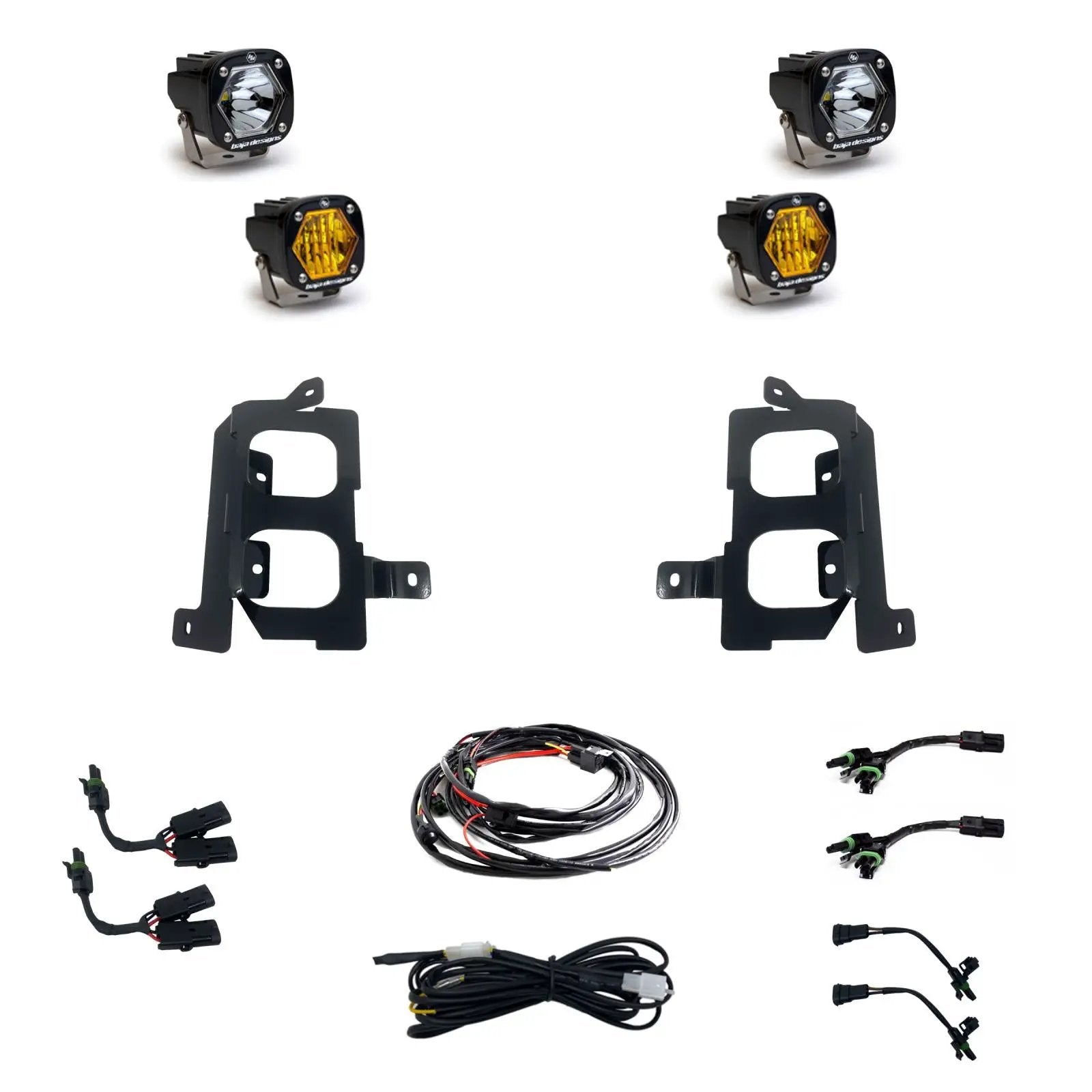 Baja Designs S1 Dual Fog Pocket Kit - '20-23 Sierra 2500HD/3500HD (Wide Cornering/Spot; Baja Amber/Clear) by Baja Designs