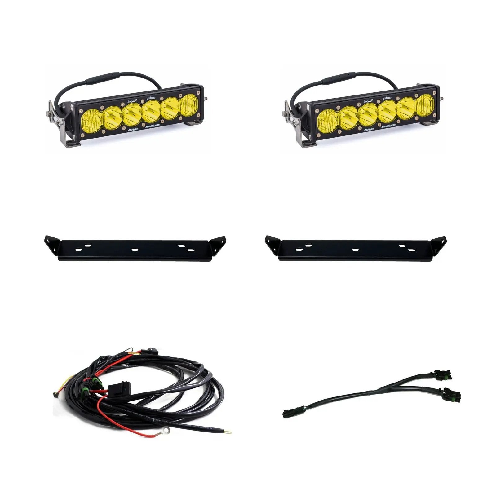 Baja Designs OnX6+ 10 Inch Dual Behind Grille Kit - '21-26 F-150 Raptor, '24-26 Raptor 37/R (Driving/Combo; Baja Amber) by Baja Designs