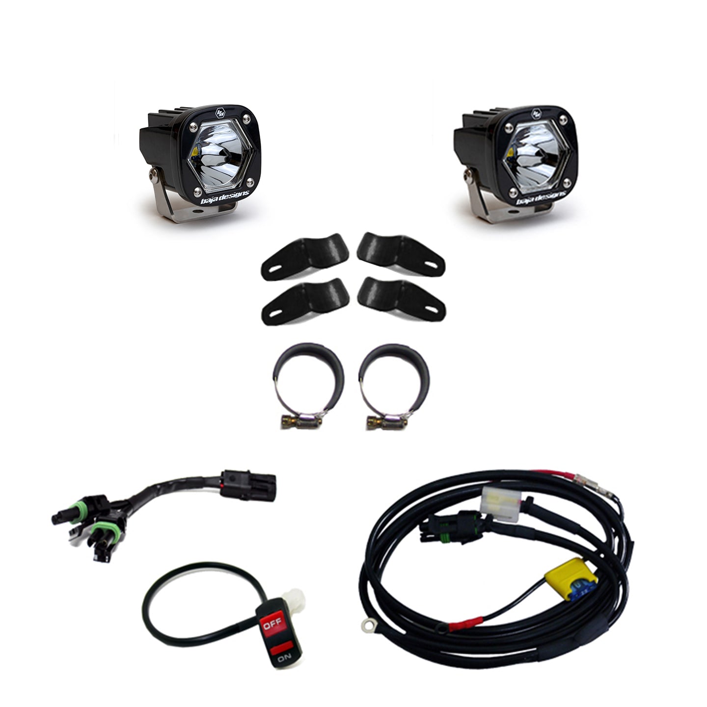 Baja Designs Moto S1 Auxiliary Light Kit (Universal Battery; Spot; Clear)