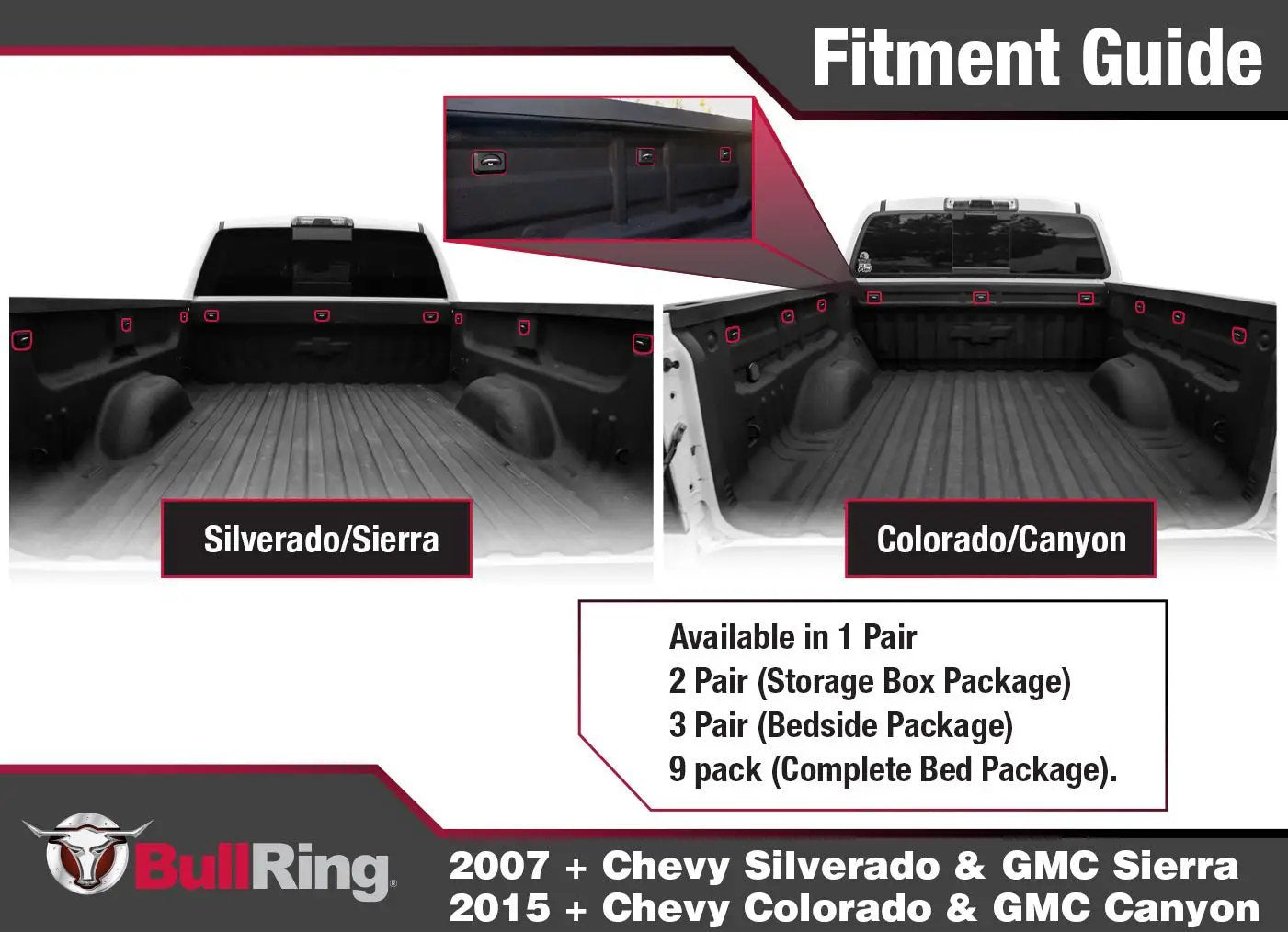 Bull Ring USA GM Inner Bed Retractable Tie-Down Anchors - 2007+ Chevy Silverado and GMC Sierra, 2015+ Chevy Colorado and GMC Canyon by Bull Ring USA