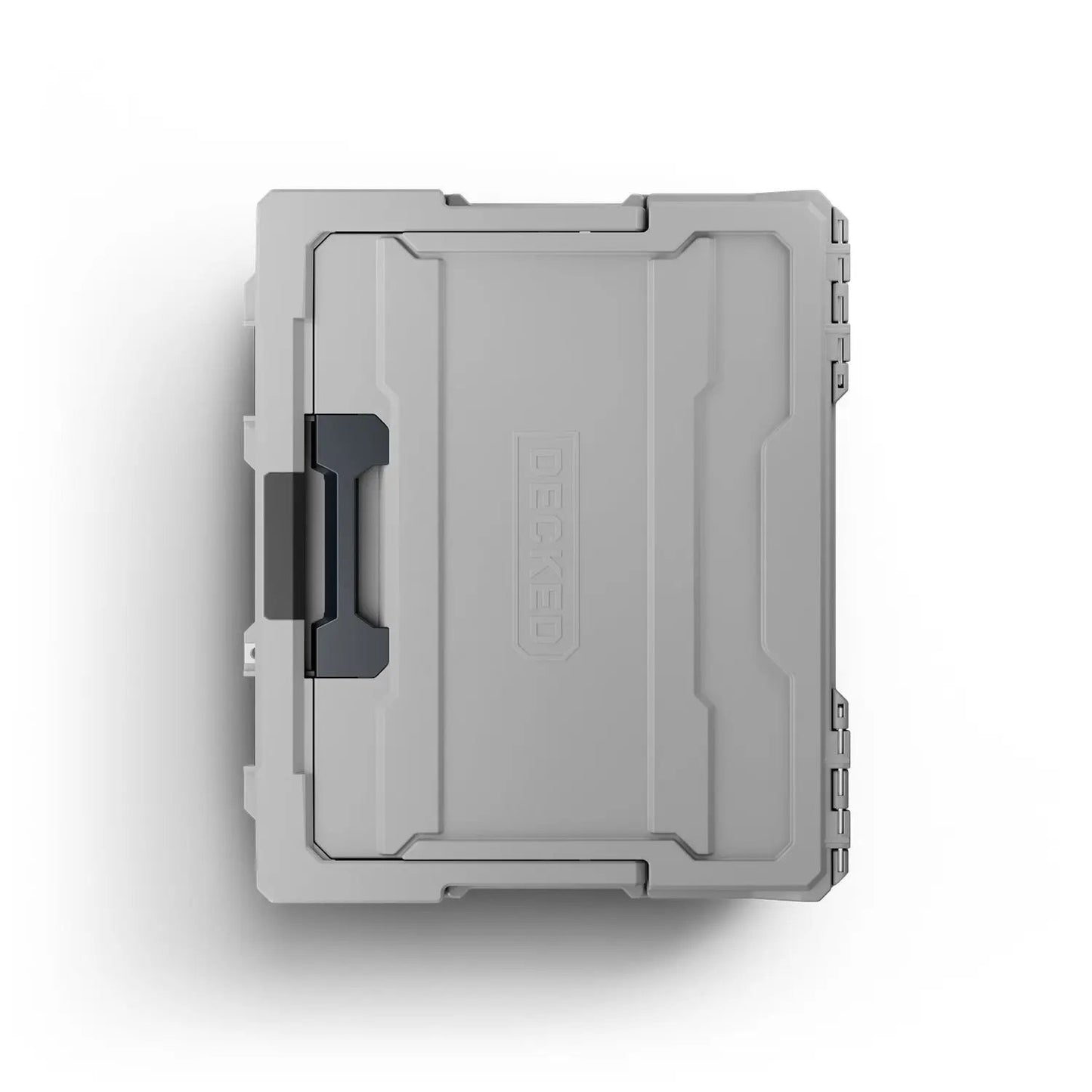 DECKED Halfrack 32 Case - Includes one (1) weatherproof 32-liter latching case and two (2) Case Dividers - In Cool Gray with black latches by DECKED