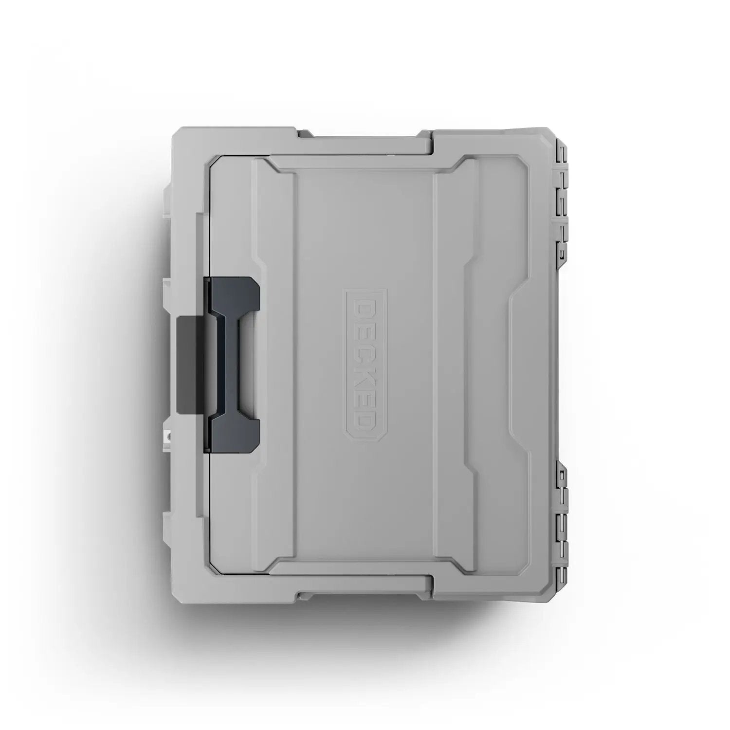 DECKED Halfrack 32 Case - Includes one (1) weatherproof 32-liter latching case and two (2) Case Dividers - In Cool Gray with black latches by DECKED