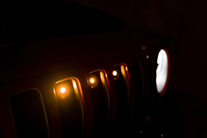 DV8 Offroad Set of three amber accent lights that install inside the front grill of the 20+ Jeep Gladiator JT. The mounting bracket is constructed from steel & powder coated & the LED lights allow your vehicle to be seen easier in low situations by DV8 Offroad