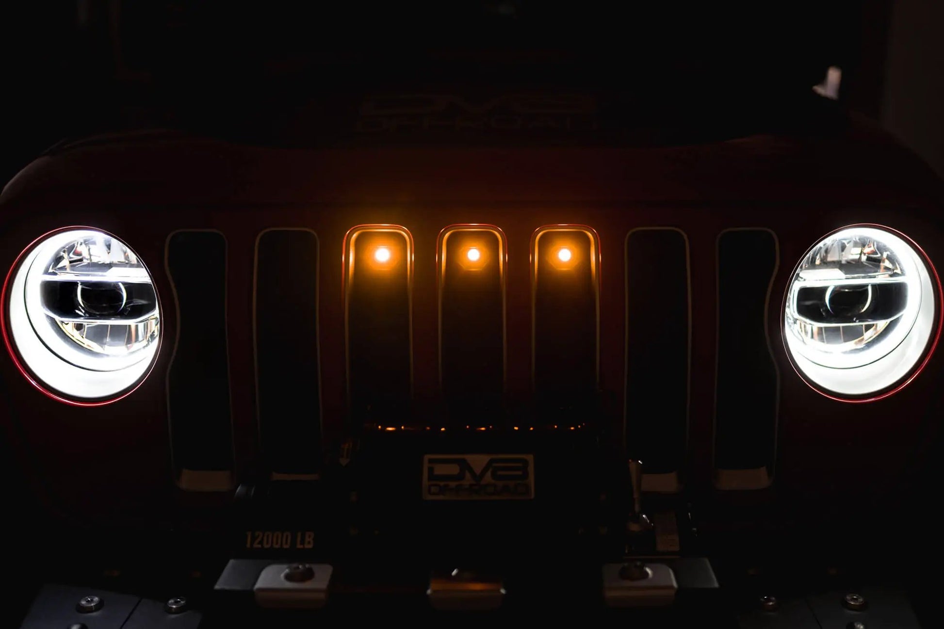 DV8 Offroad Set of three amber accent lights that install inside the front grill of the 20+ Jeep Gladiator JT. The mounting bracket is constructed from steel & powder coated & the LED lights allow your vehicle to be seen easier in low situations by DV8 Offroad