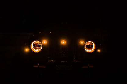 DV8 Offroad Set of three amber accent lights that install inside the front grill of the 18+ Jeep Wrangler JL. The mounting brackets are constructed from steel & powder coated & the LED lights allow your vehicle to be seen easier in low situations by DV8 Offroad