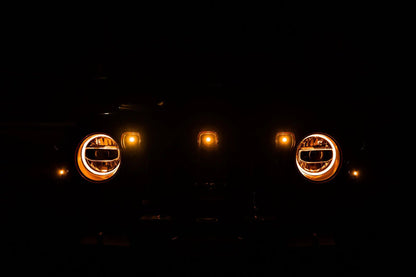 DV8 Offroad Set of three amber accent lights that install inside the front grill of the 18+ Jeep Wrangler JL. The mounting brackets are constructed from steel & powder coated & the LED lights allow your vehicle to be seen easier in low situations by DV8 Offroad