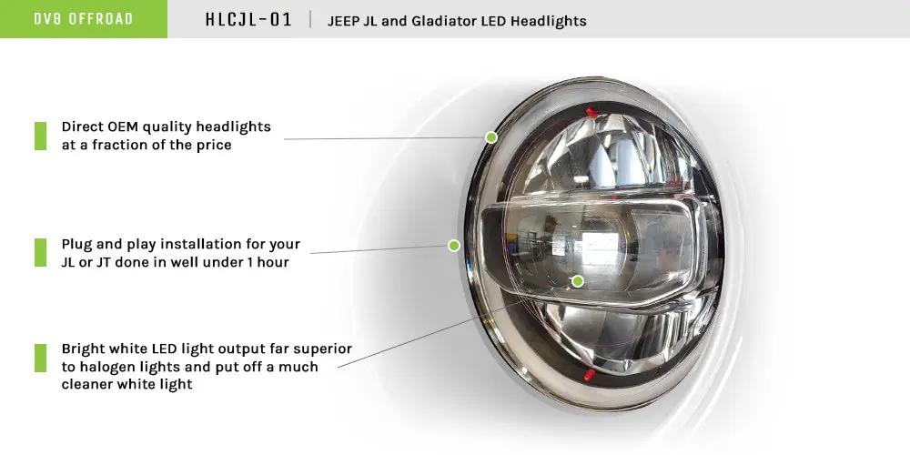 DV8 Offroad Jeep JL & JT LED Headlights Chrome by DV8 Offroad