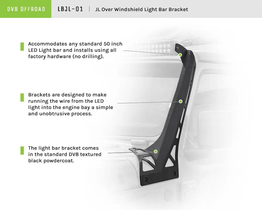 DV8 Offroad 18+ Jeep JL/20+ Jeep JT Full A-Pillar Light Mount by DV8 Offroad