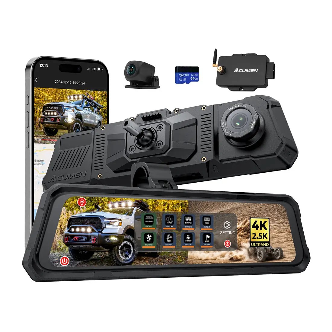 Acumen The Legend 2ch Waterproof Mirror DVR Switching System with 8-Gang in-Car Power Solid-State Switch Control Box by Acumen Camera
