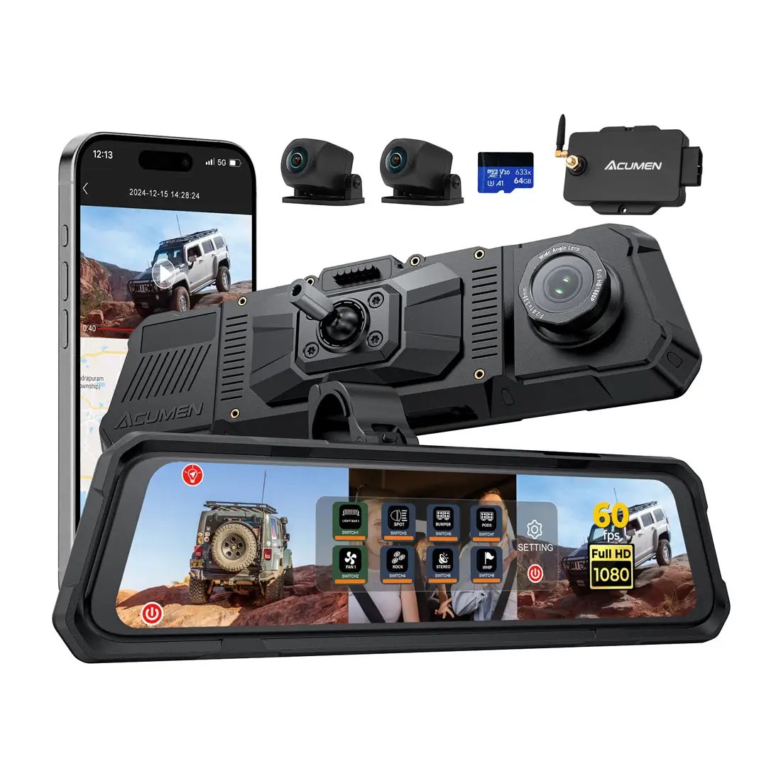 Acumen The Legend 3ch Waterproof Mirror DVR Switching System with 8-Gang in-Car Power Solid-State Switch Control Box by Acumen Camera