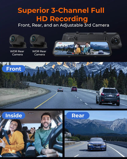 Acumen M4 3ch Mirror Dash Cam with 1080P 60fps Front+Rear+Bumper/Cabin Cameras, 12"IPS Touchscreen by Acumen Camera