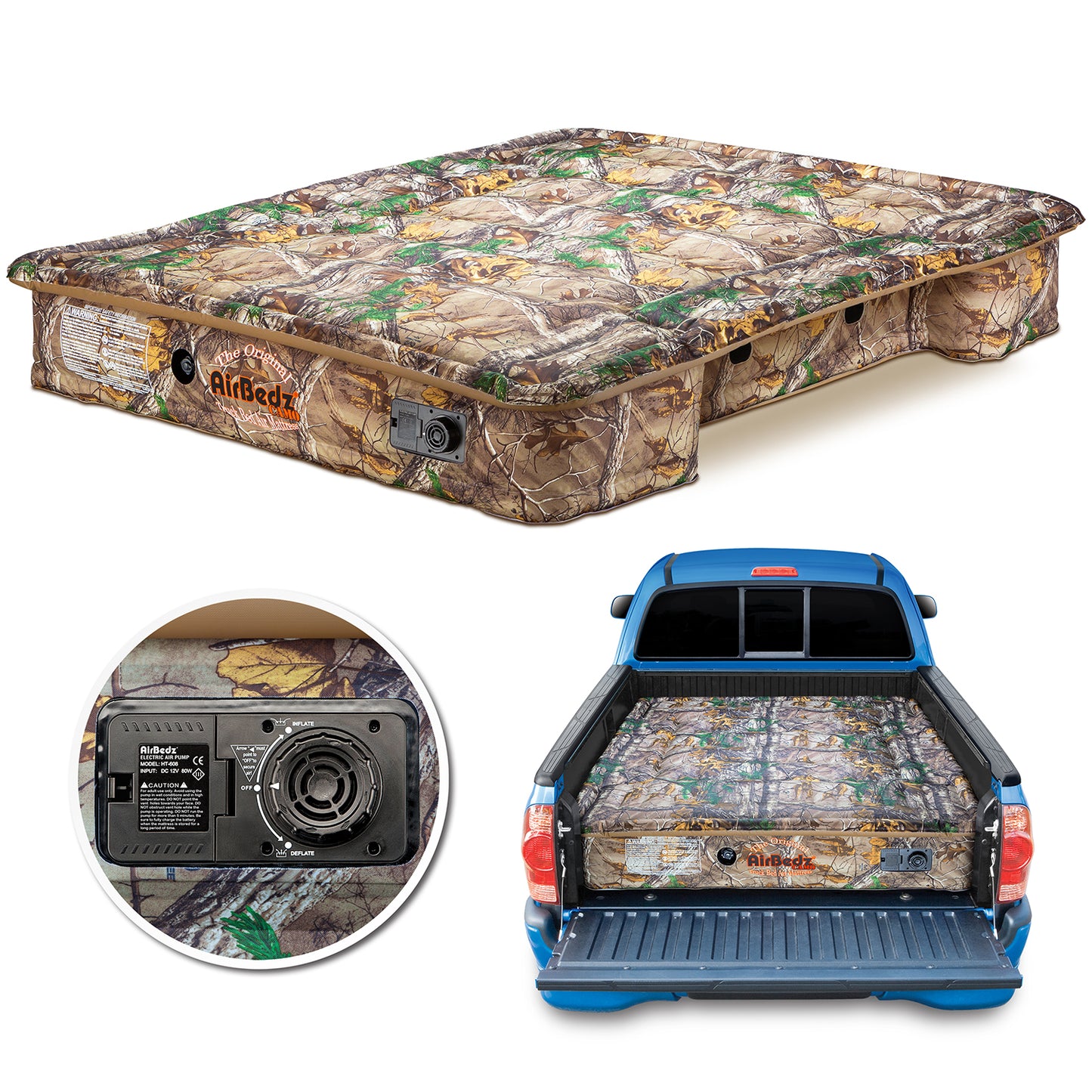 AirBedz CAMO by Pittman Outdoors - PPI 403 Mid Size 6.0'-6.5' Standard Bed with Built-in Rechargeable Battery Air Pump - The Original Truck Bed Air Mattress