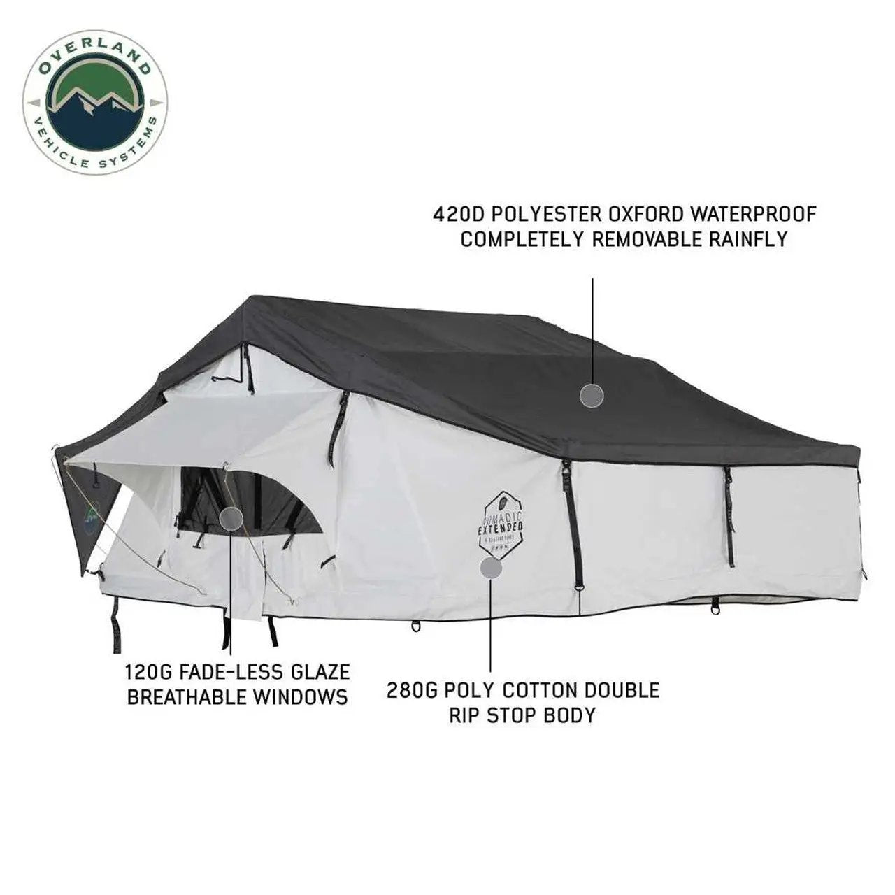 OVS HD Nomadic N3E - Soft Sided Roof Top Tent, 3 Person, White Body & Dark Grey RainFly by OVS
