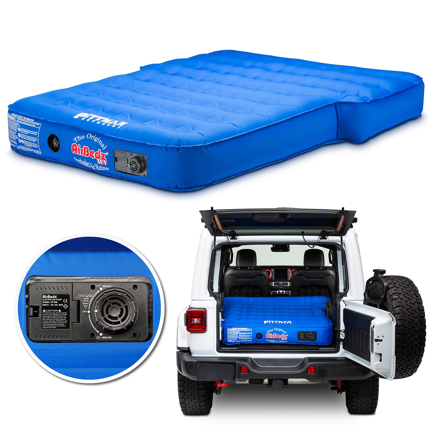 AirBedz XUV by Pittman Outdoors - PPI-BLU_XUV JEEP, SUV & Crossover Vehicle Rear Seats Down Air Mattress with Built-in Rechargeable Battery Air Pump - The Original Jeep/SUV Bed Air Mattress