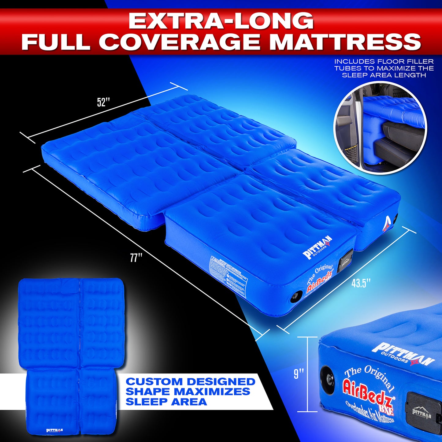 AirBedz Bronco by Pittman Outdoors - PPI-BRONC_2PC Rear Seats Down Air Mattress with Built-in Rechargeable Battery Air Pump - The Original Bronco Air Mattress