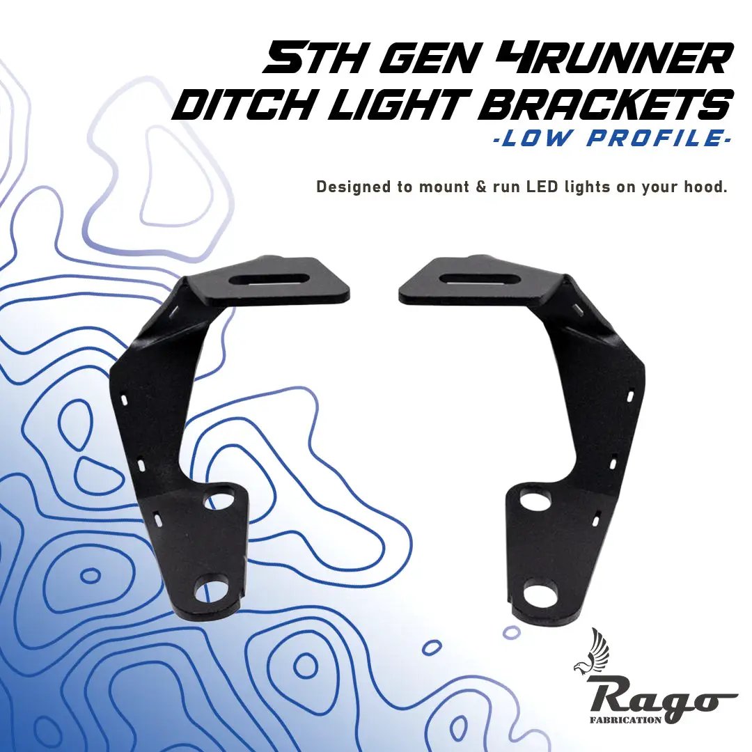 Rago Fabrication 2010-2023 5th Gen Toyota 4Runner Low Profile Ditch Light Brackets by Rago Fabrication