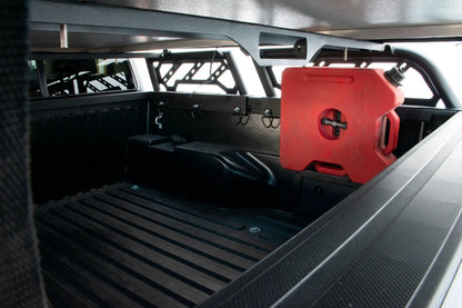 DV8 Offroad RRUN-01 is an adjustable bed mounted overland rack. The RRUN-01 is 8in. tall x 55in. wide and designed for both the Jeep Gladiator JT & Toyota Tacoma. Included are (2) Roto Pax mounts, (8) D-rings and a spot for a 6in. single row light bar by DV8 Offroad