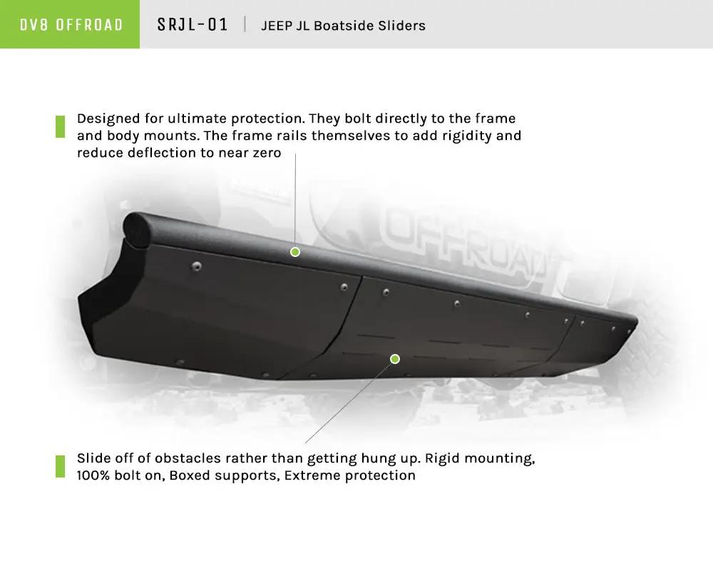 DV8 Offroad 18+ Jeep JL 4-Door Boat side Rock Slider by DV8 Offroad