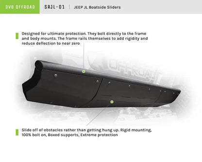DV8 Offroad 18+ Jeep JL 4-Door Boat side Rock Slider by DV8 Offroad